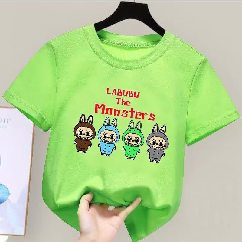 2025 Fashion Cute Regular Short Sleeve Labubu Cartoon Girl's Children's T-shirt Fashion Trendy Style Top