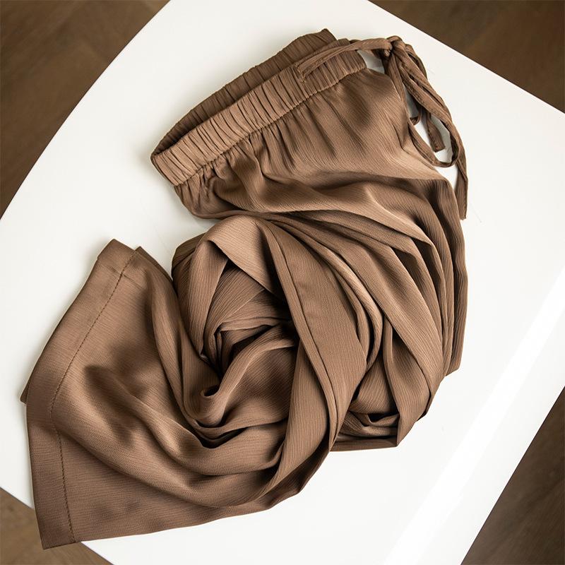 

Уксусная кислота Широкие брюки для женщин Летние тонкие брюки с высокой талией Однотонные свободные атласные повседневные брюки Прямые брюки из ледяного шелка XL