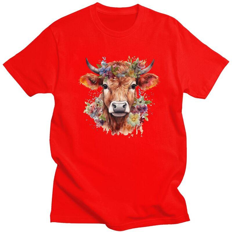 

Custom Cool Highland Cow And Flower T Shirt Men Short Sleeves Pure Cotton Tshirt Leisure Tees Fashion Tshirts S