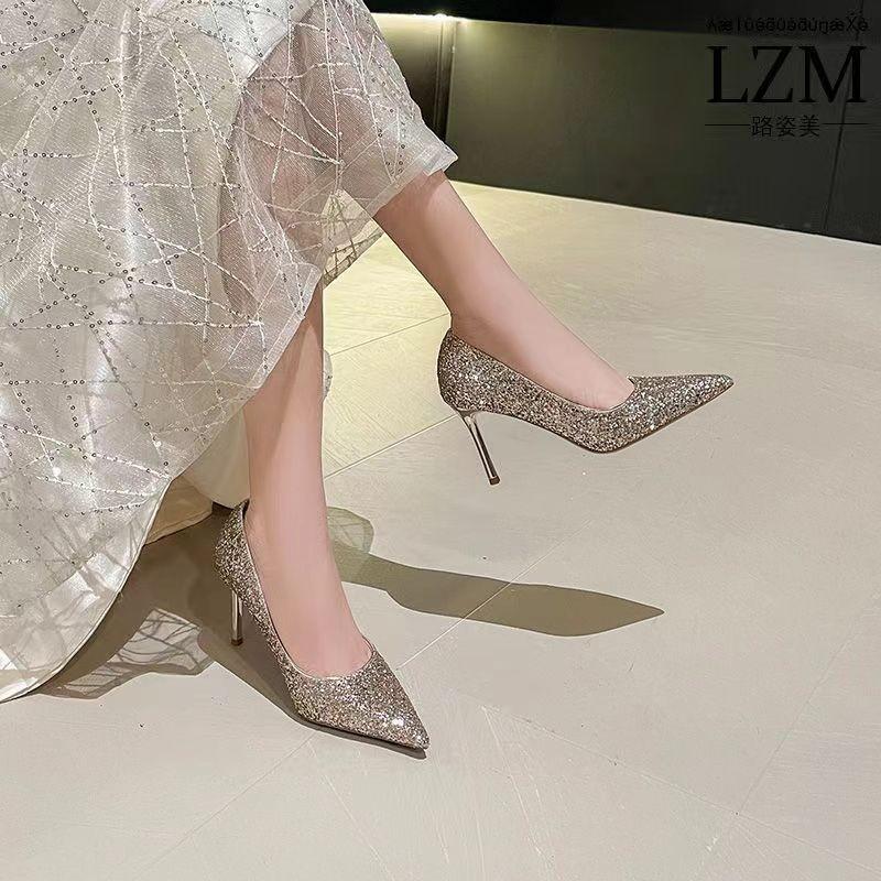 

Fashion Women s Shoes 2024 Hot Sale Shallow Women s High Heels Fashion Sequins Wedding Pumps Women Sexy Pointed Toe Solid Heels Women 40 шампанского