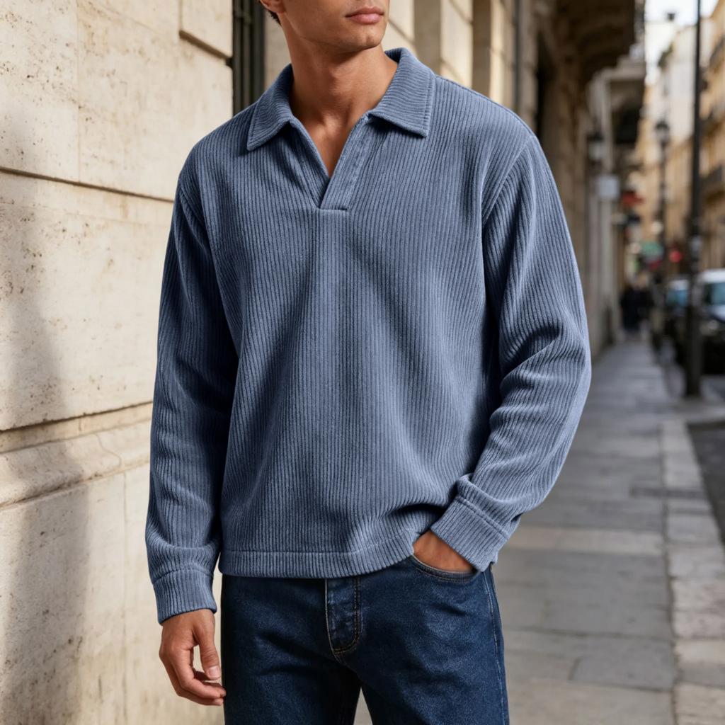Men's Retro Corduroy Long Sleeve Shirt with Lapel Collar for Casual Everyday Wear