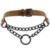 DIEZI Sexy Lignt Brown PU Leather Necklace Women Men New Harajuku Gothic Vintage Heart Chain Choker Statement Necklace Jewelry