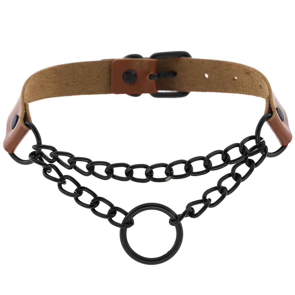 DIEZI Sexy Lignt Brown PU Leather Necklace Women Men New Harajuku Gothic Vintage Heart Chain Choker Statement Necklace Jewelry