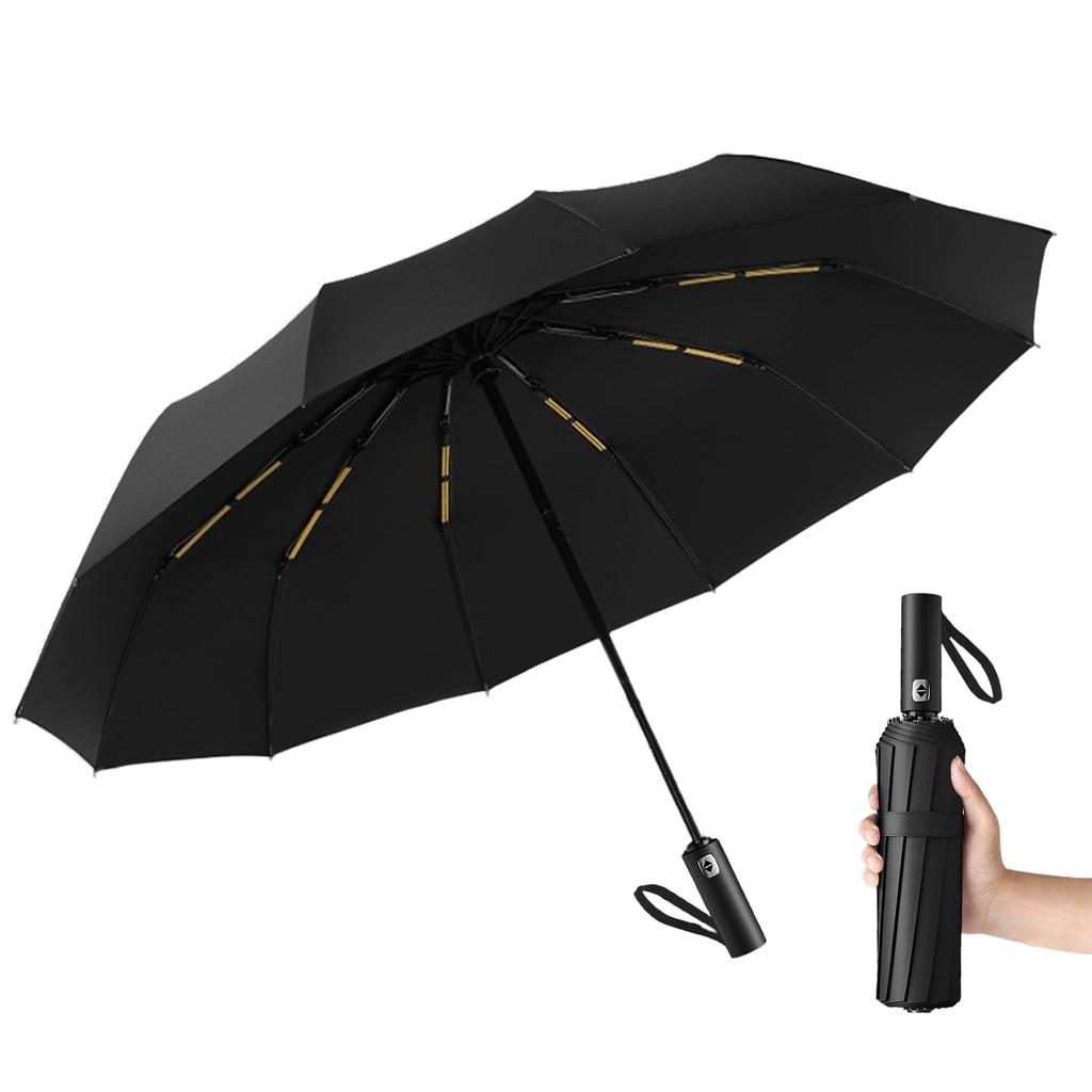 THYEGN Faltbarer 24-Zoll-Doppel-Automatik-Super-Wasser-Taifun-Regenzeit-Wind-UV-Regenschirm für sonnige und regnerische Tage, inklusive Regenschirmabdeckung, gerippt,