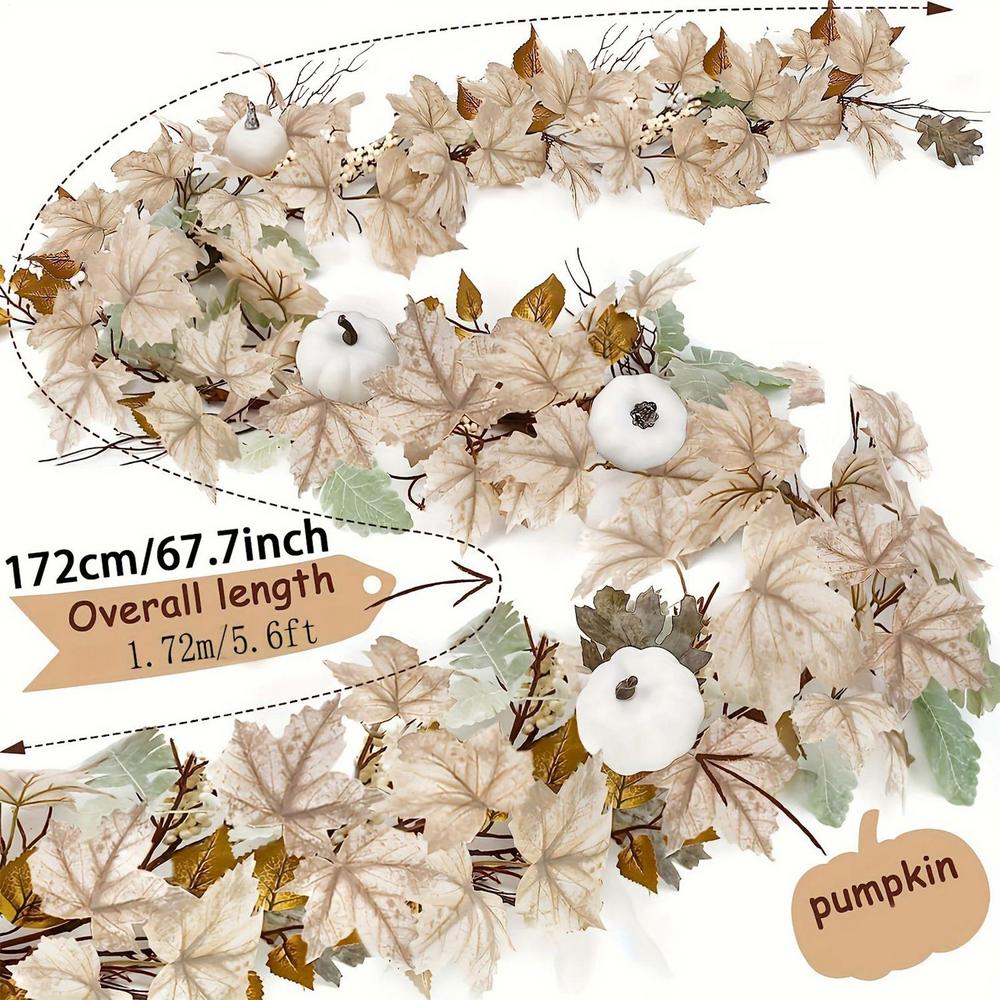 

Fall Leaves Garland 5.6FT Halloween Pumpkin Garland With Berries Home Decorations For Porch Courtyard Bookshelf Patio Yard жовтий