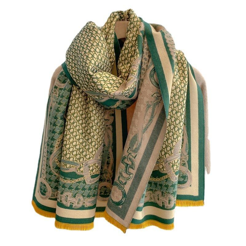 Imitation cashmere winter scarf, double-sided jacquard letter chain, air conditioner shawl, thick style warm scarf