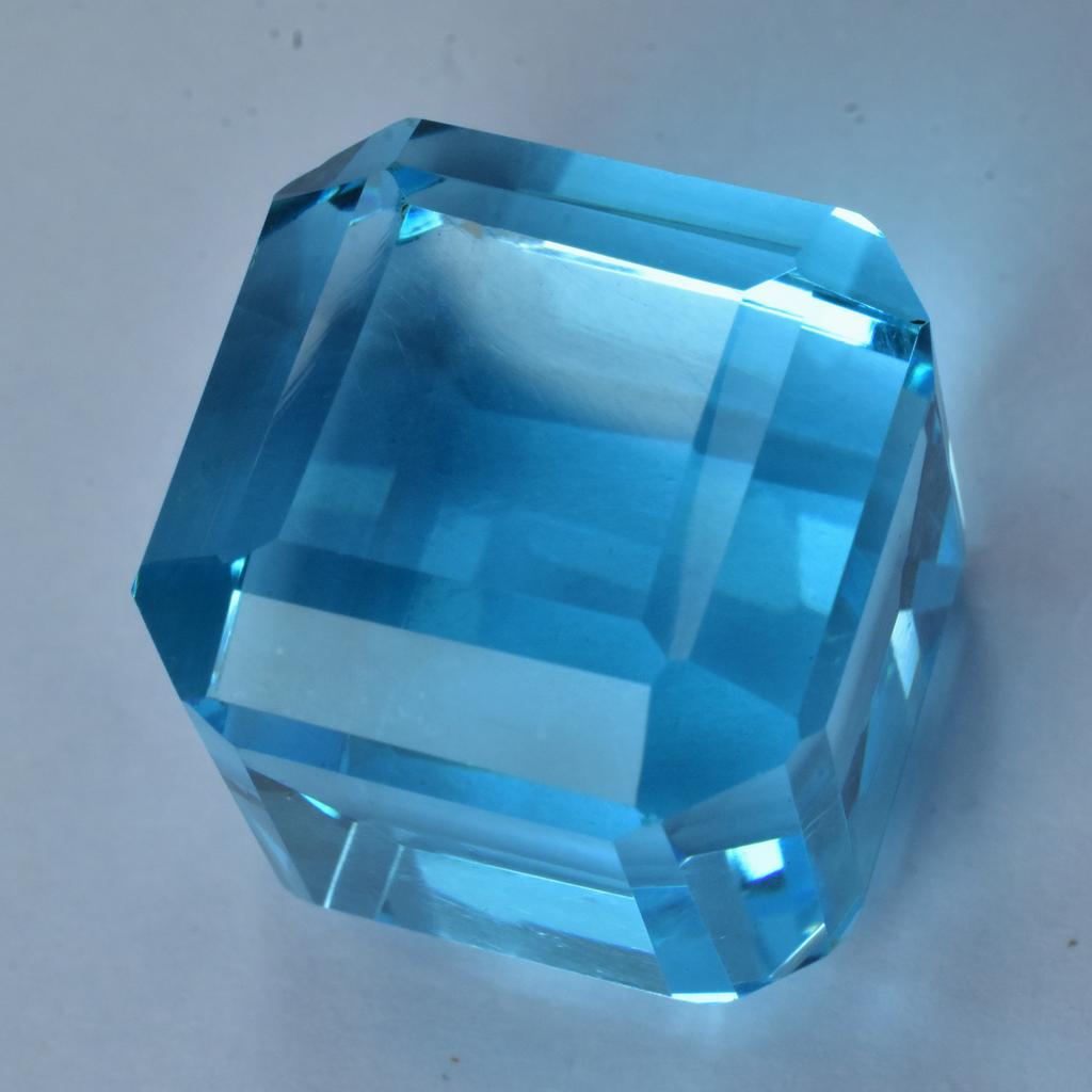 Lab-Created Cube Cut BLUE Aquamarine 51.39 Ct Loose Gemstone CERTIFIED Huge Size