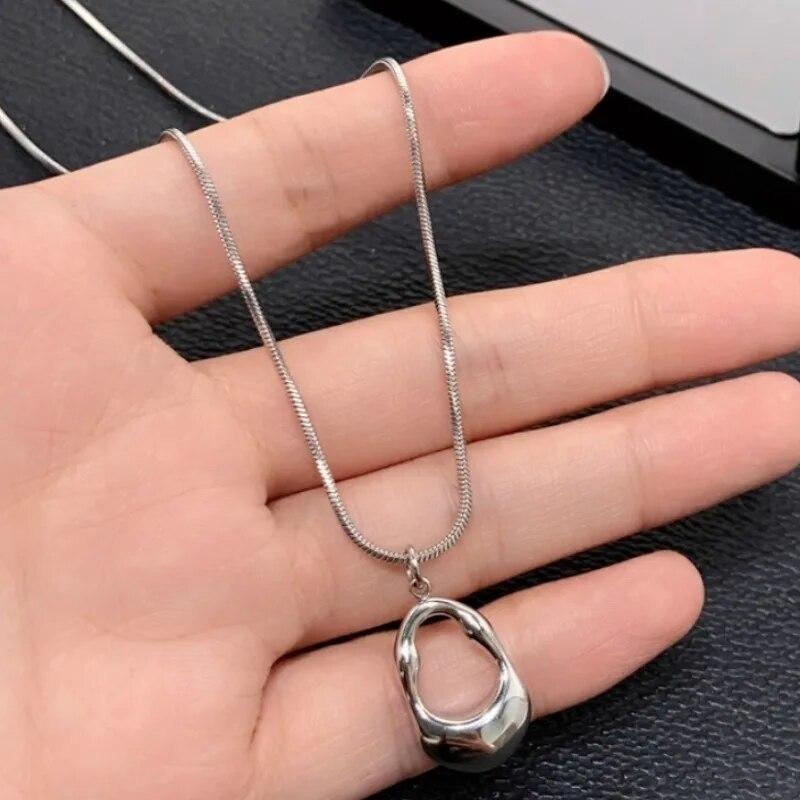 ANENJERY Hollowed Water Drop Pendants Necklace For Woman Square Minimalist Girl Clavicle Chain Jewelry