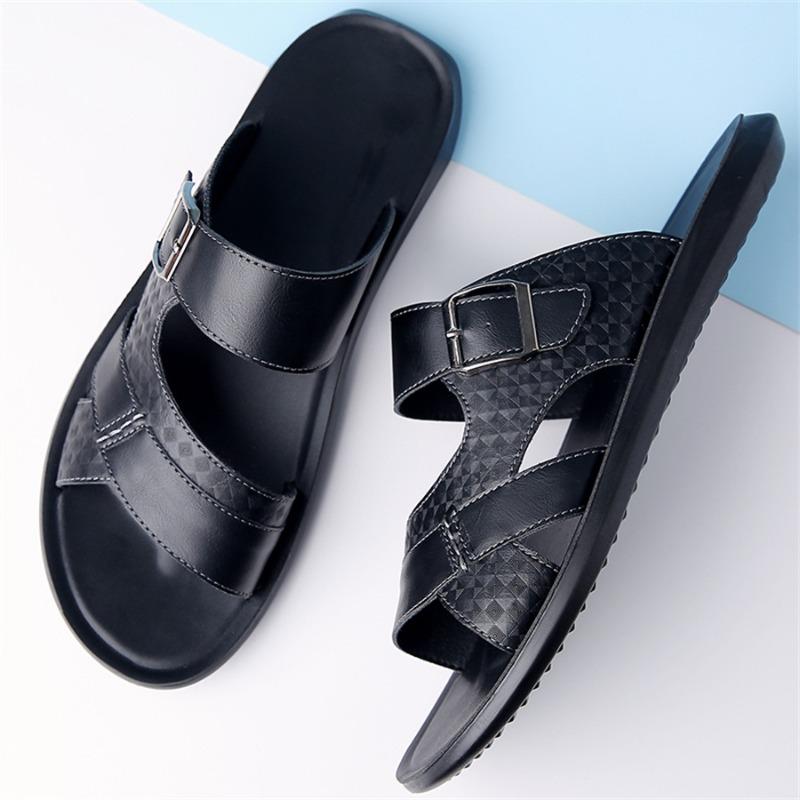 Slippers for Men 2025New Casual Slipper Summer Open Toe Beach Shoes Outdoor Non-slip Flat Slides Lightweight PU Leather Slippers