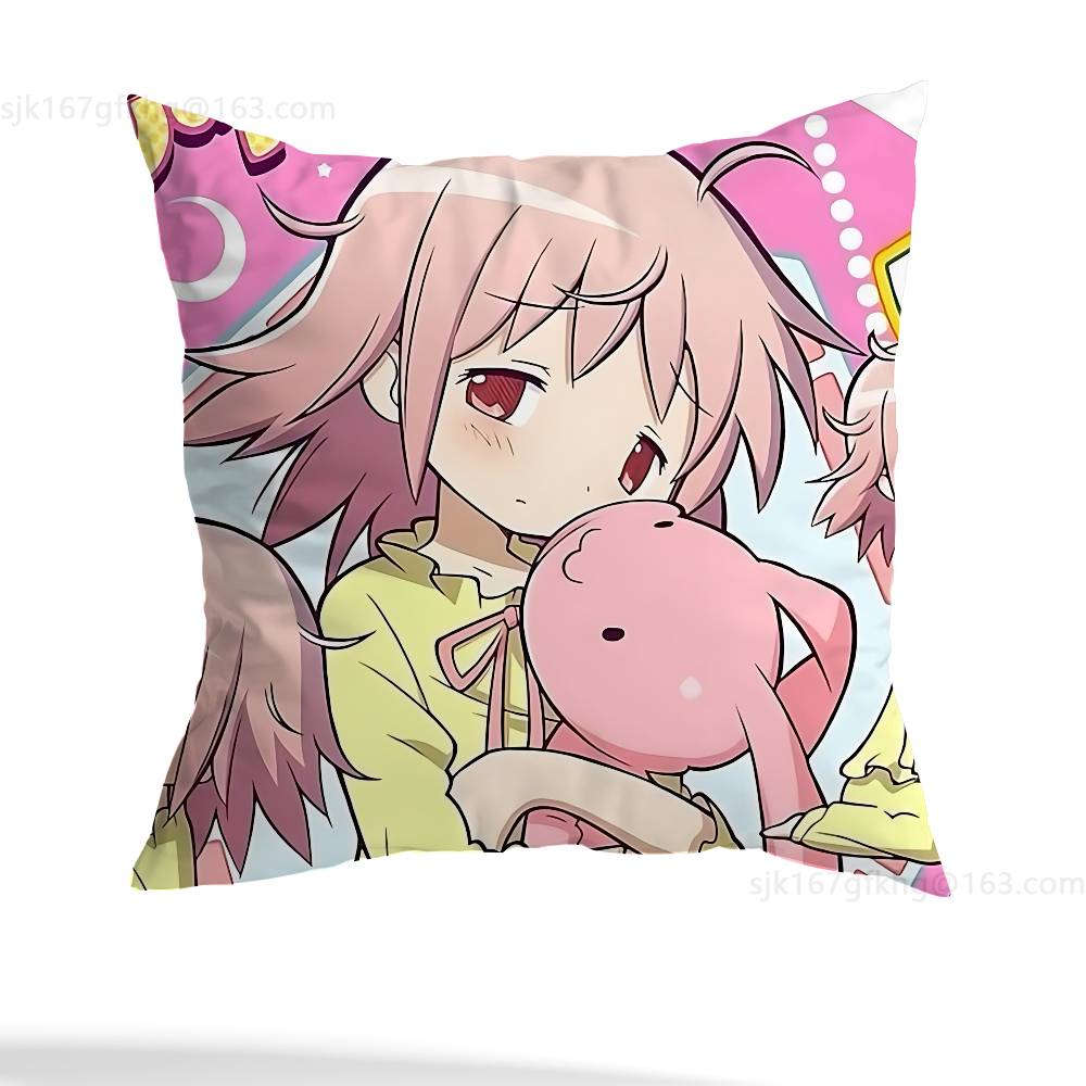 Puella Magi Madoka Magica Kissenbezug Milbenabweisender Kissenbezug Unsichtbarer Reißverschluss Seidig kurzer Plüsch Sofakissenbezug