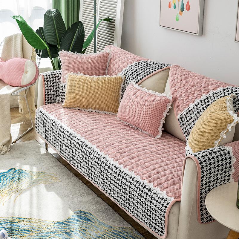 Sofa Cushion Thick Corduroy Non-Slip Cushion Simple Modern Leather Sofa Cover Winter Plush Sofa Slipcover