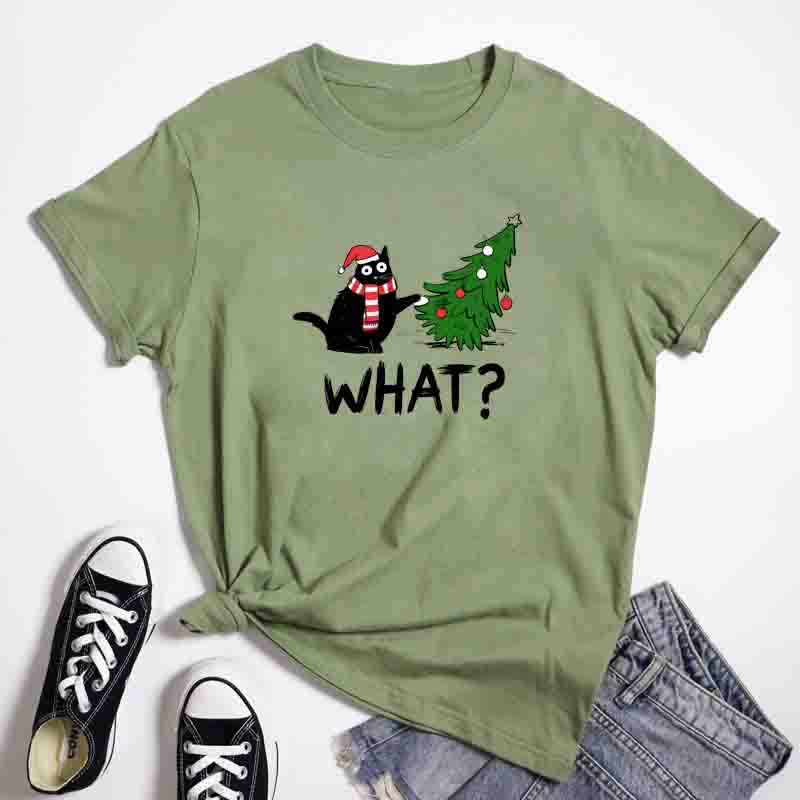 Christmas Cat What Tee Funny Cat Mom Xmas Holiday Gift TShirt Fashion Unisex Merry Catmas Top