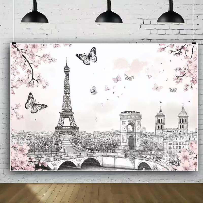 2D Sketch Paris Cityscape Backdrop for Romantic Photoshoot & Studio 47.2x31.5inch/120*80cm