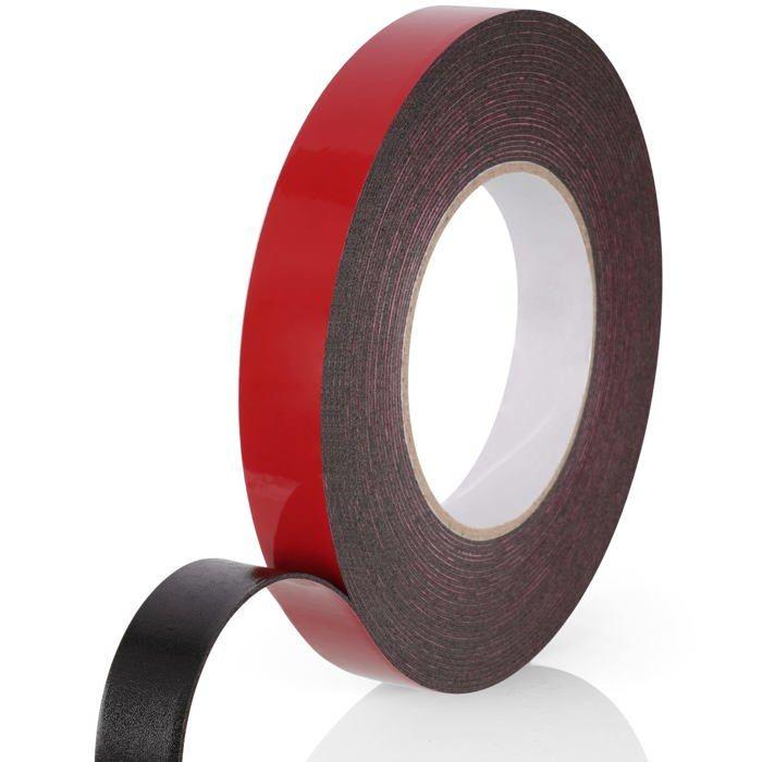 Ruban adhésif double face - AIMOONSA - Extra Fort 20 mm x 10 m - Noir - Mousse acrylique - Imperméable