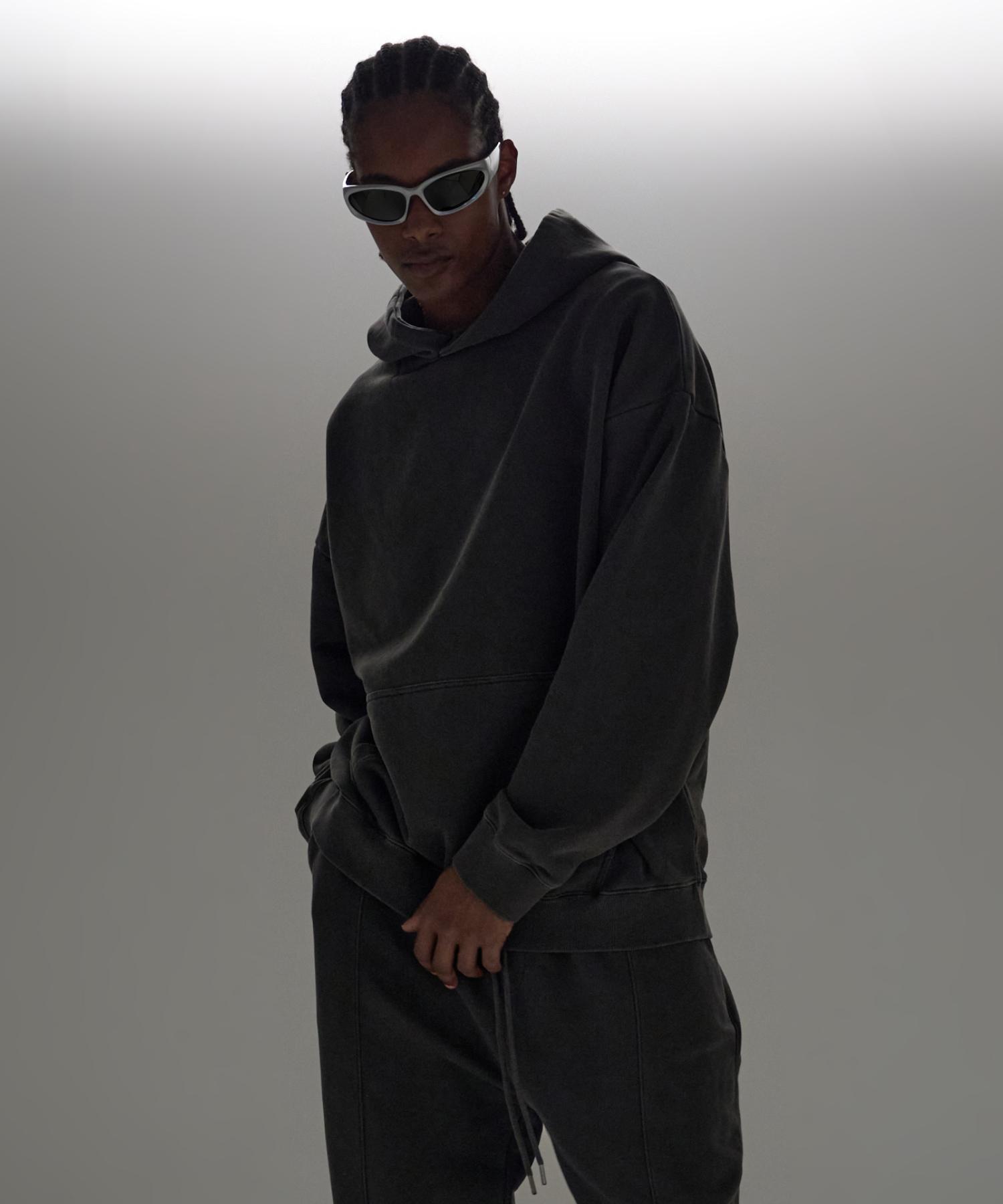 Attention Row Light Pigment Oversized Hoodie (Dark Gray) Dark Gray / Size 0 (S)