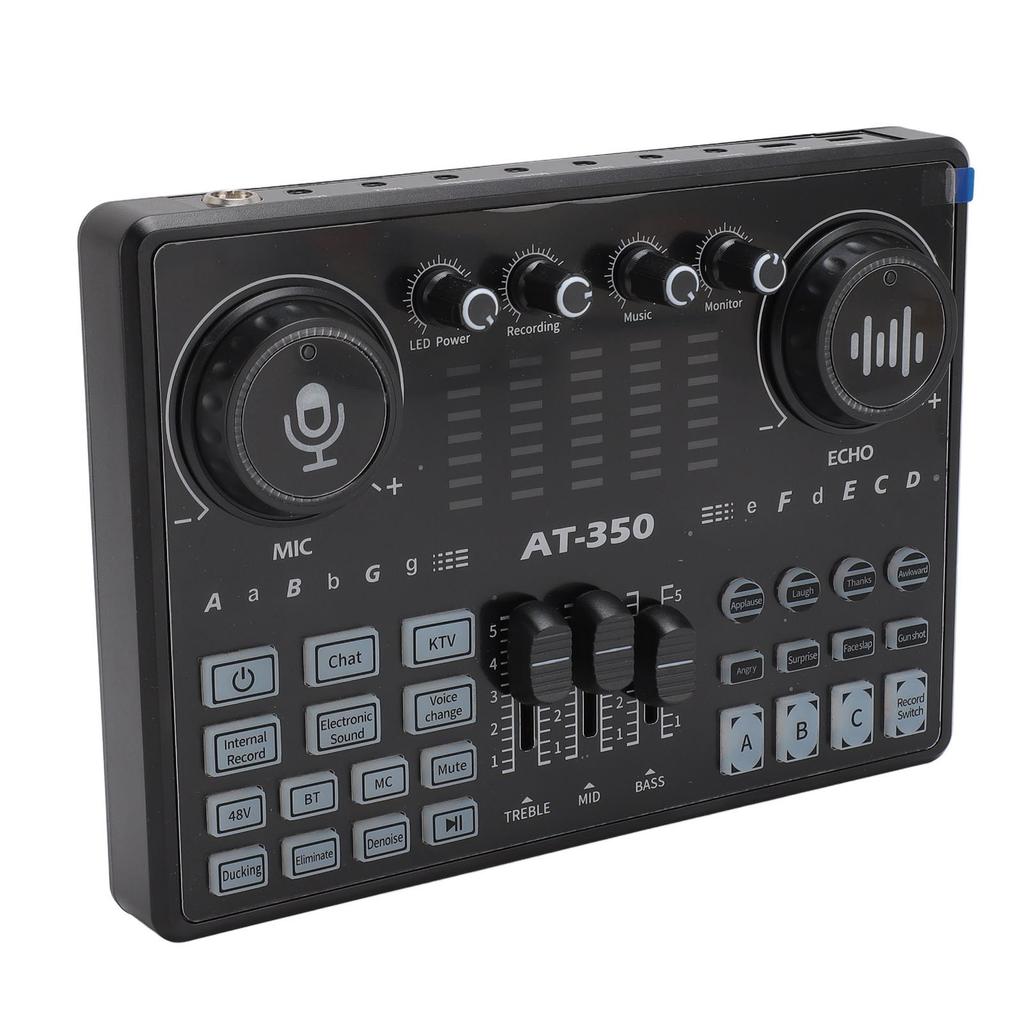 Professional Live Sound Card Mixer with LED Light Voice Changer Multiple Sound Effects Recording Sound Card for 48V