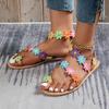 Fashion 2025 Summer Women Sandals Sweet Boho Pearl Decoration Sandals Leather Flats Plus Size Women Beach Sand Holiday Shoes Zapatos