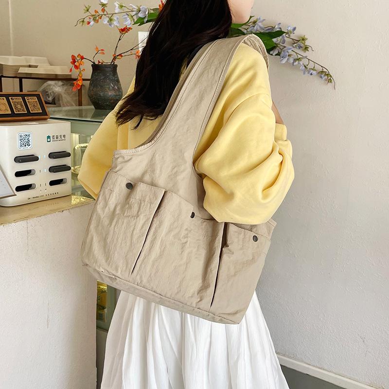 Pleated Multi-Pocket Design Nyl Shoulder Bags for Women Large Capacity Ladies Underarm Tote Lightweight Simple Female Handbags