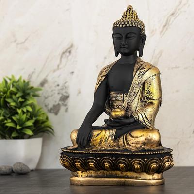 Buddha Statue Showpiece Idol Home Decor Items for Living Room and Gifts (Golden 3 Black)