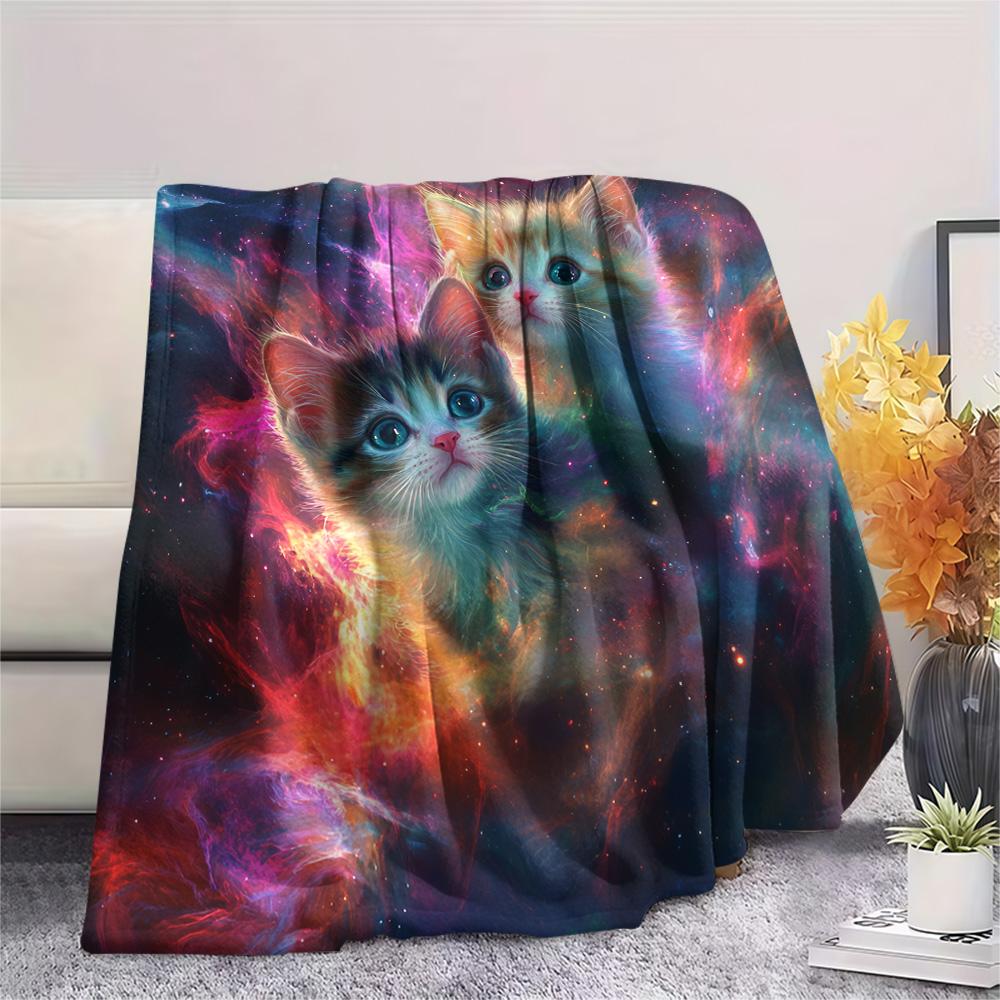 Weiße Katzen-Print Flanelldecke, Hohe Qualität, Bequem für alle Jahreszeiten, Heimdekoration, Wärme und Komfort, Perfekt für Weihnachtsgeschenke