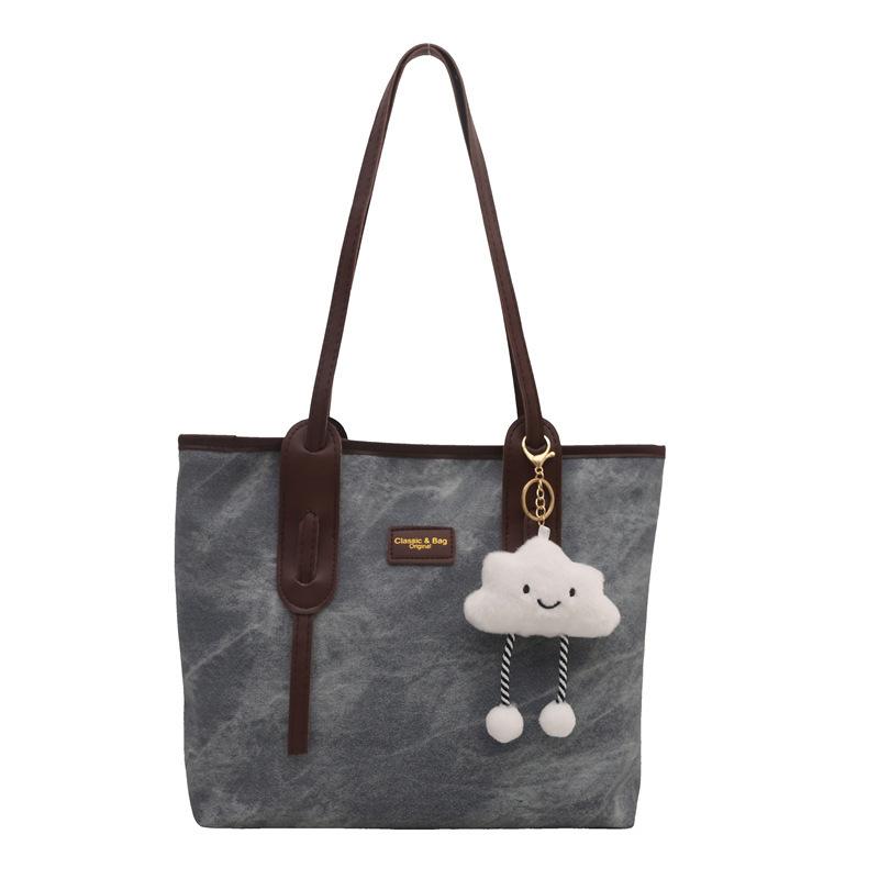 Retro Large-capacity Tote Bag Women's 2025 New Fashion Texture Shoulder Bag Simple Work Commuter Bag Splicing