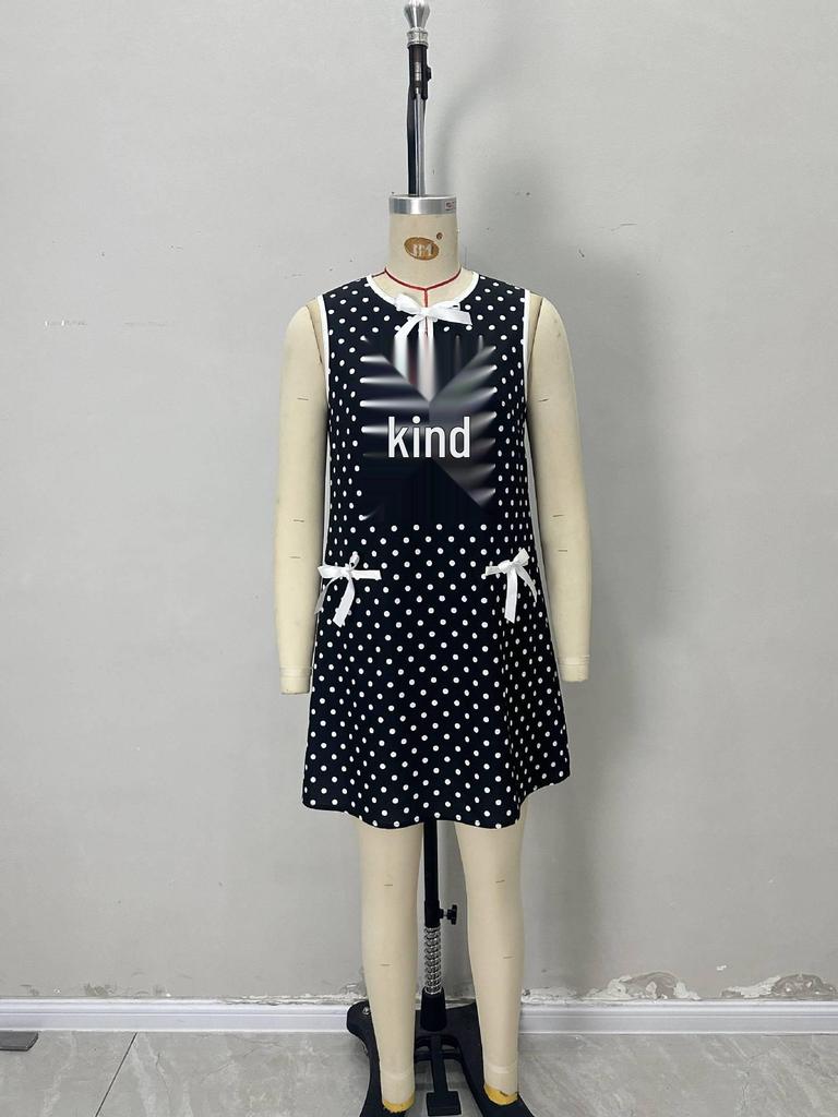 Elegant Summer Round Neck Polka Dot Sleeveless Mini Dress