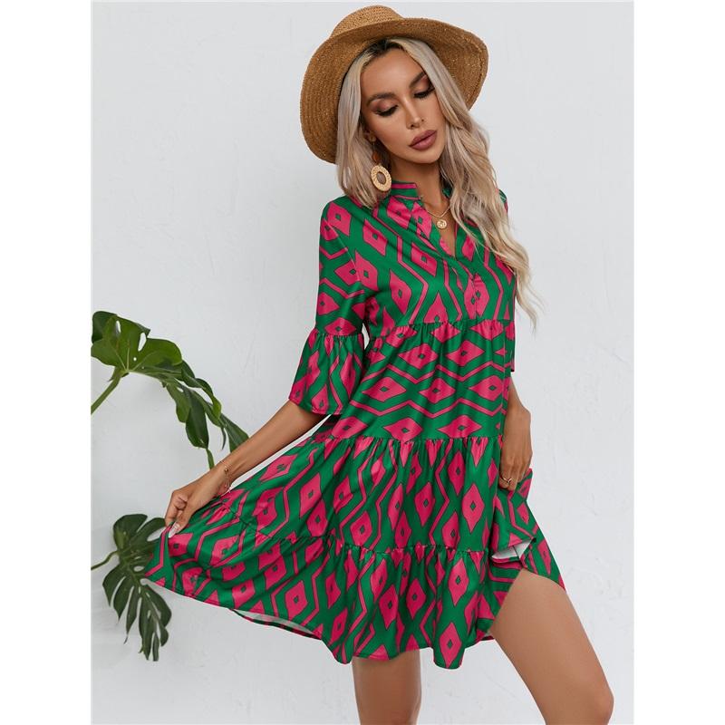 Frühlings- und Sommer-Freizeit-Midirock Mode bedrucktes Urlaubs-Kleid
