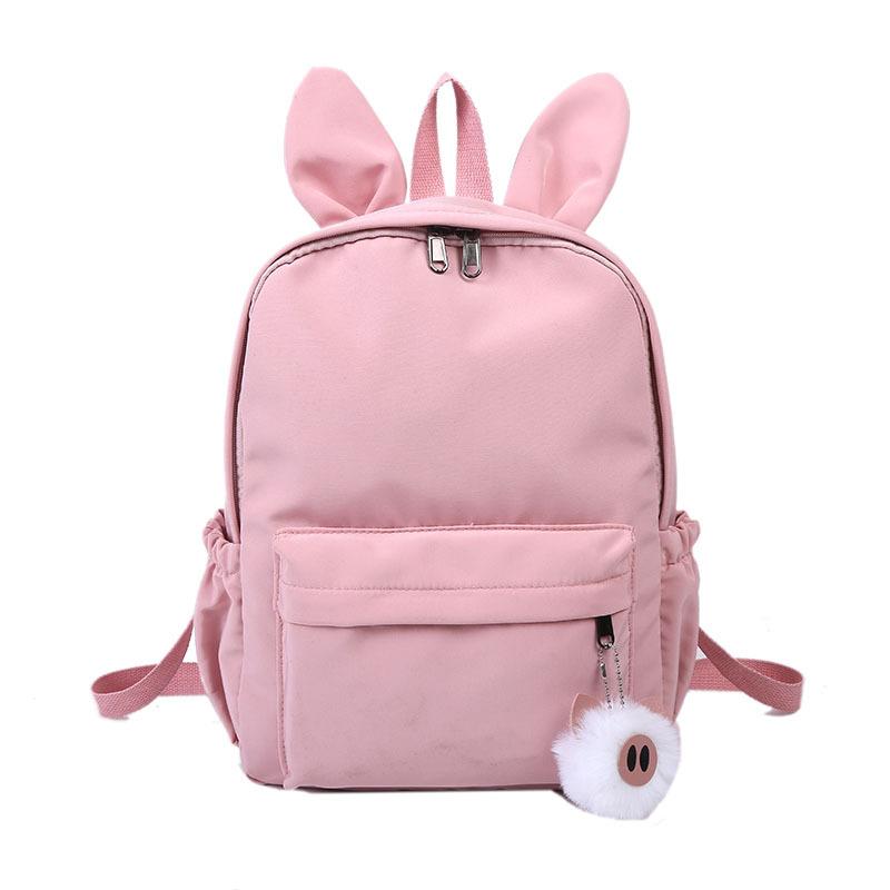 New Nylon Solid Color Schoolbag for Men and Women Students Cute Rabbit Ears Cute Backpack