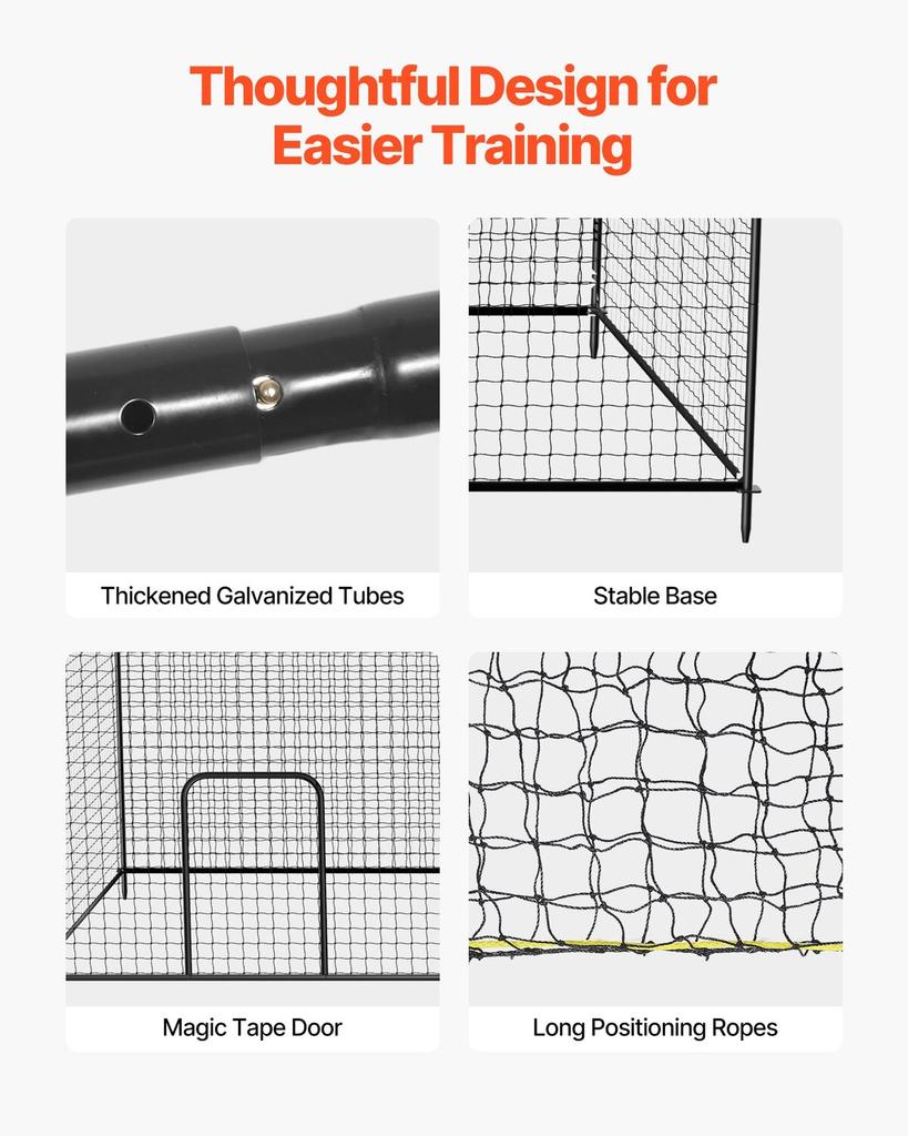 Baseball Batting Cage, 10668 x 3200 x 3100mm Freestanding Portable Batting Cage, Hitting Cages with 45-Ply Knotted HDPE & Long Positioning Ropes,