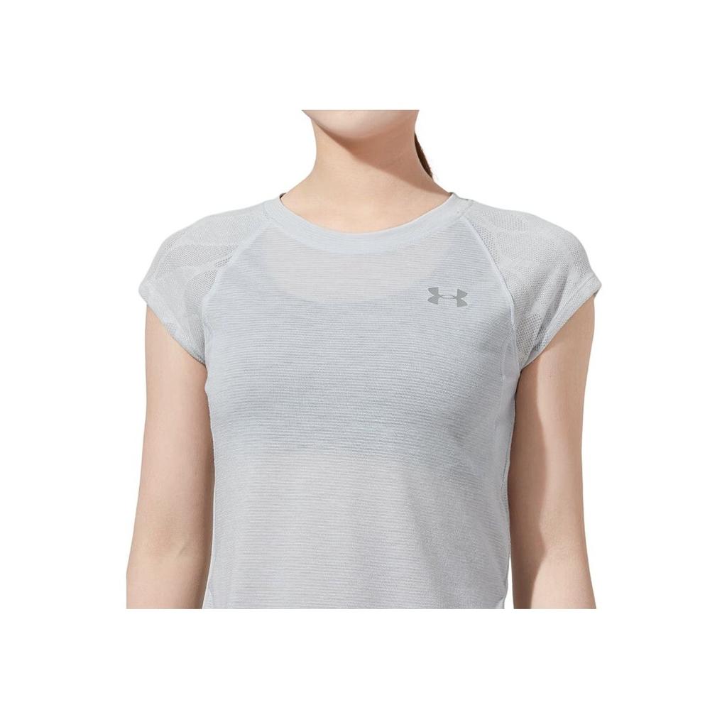 Under Armour Solid Color Breathable Sports Fitness Short Sleeve Raglan T-Shirt Women Tops Gray 1350070-014