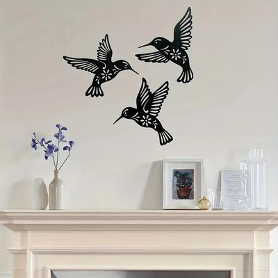 1 pezzo di arte murale in metallo a forma di colibrì – Scultura di uccello in ferro cavo, silhouette da appendere alla parete impermeabile per decorazioni da giardino