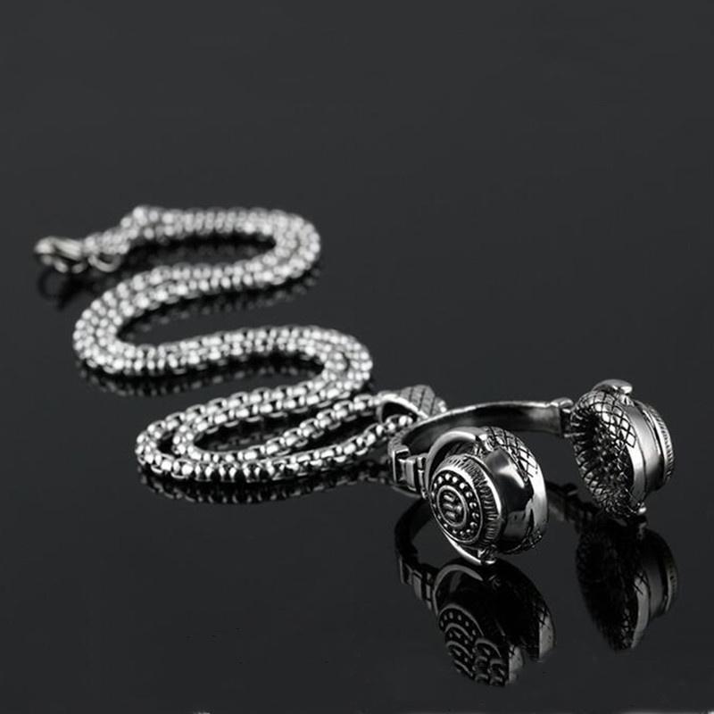 Free Fan DJ Music Headphone Shape Pendant Necklace Long Chain Men Women Hip Hop Jewelry Rock Headset Necklace Male Gift