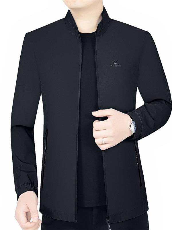 Men's Solid Color Jacket with Stand Baseball Collar - Spring 2026 Business Casual Style for Middle-Aged and Young Adults