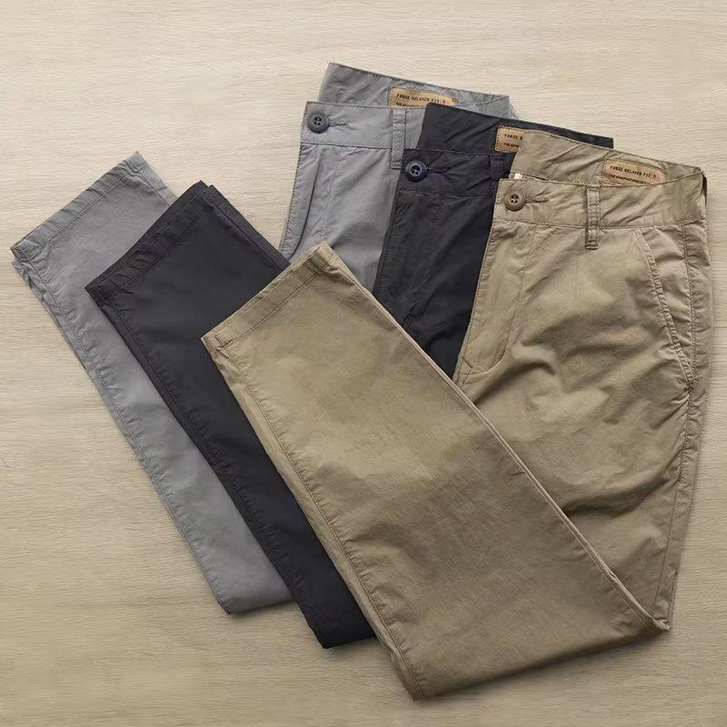 Versatile Solid Color Workwear Casual Pants Summer Loose Straight Leg Cropped Pants Men's Pants