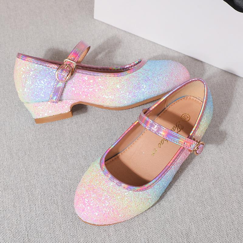 Dazzling  Autumn Princess Mary Jane Shoes for Girls with Sequins In Colorful Leather