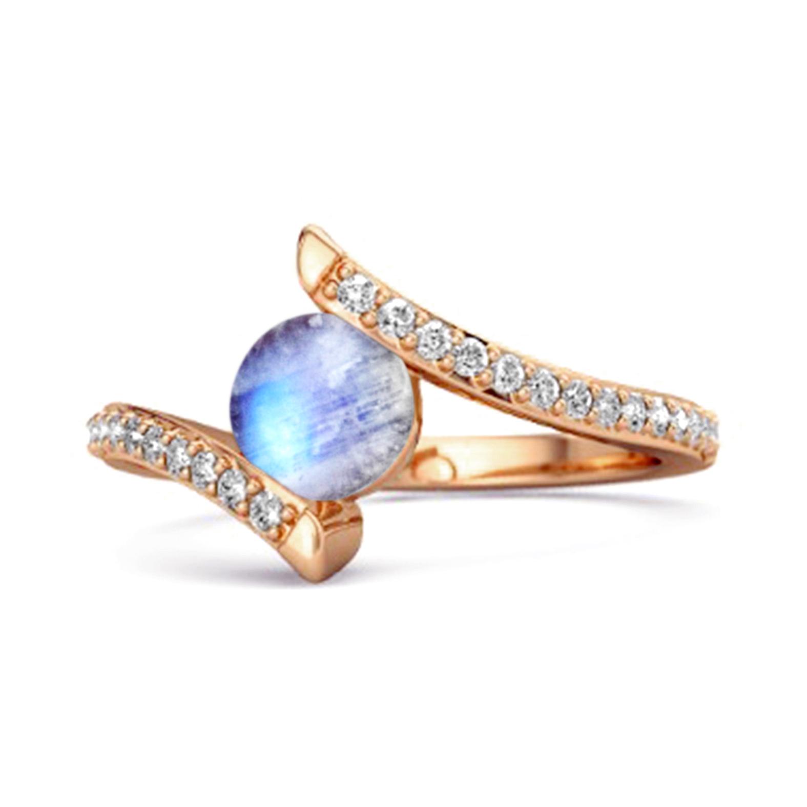 

Moonstone Contemporary Pave Bypass Ring - 925 Sterling Silver Rose Gold Vermeil 12 рожевий колір золота