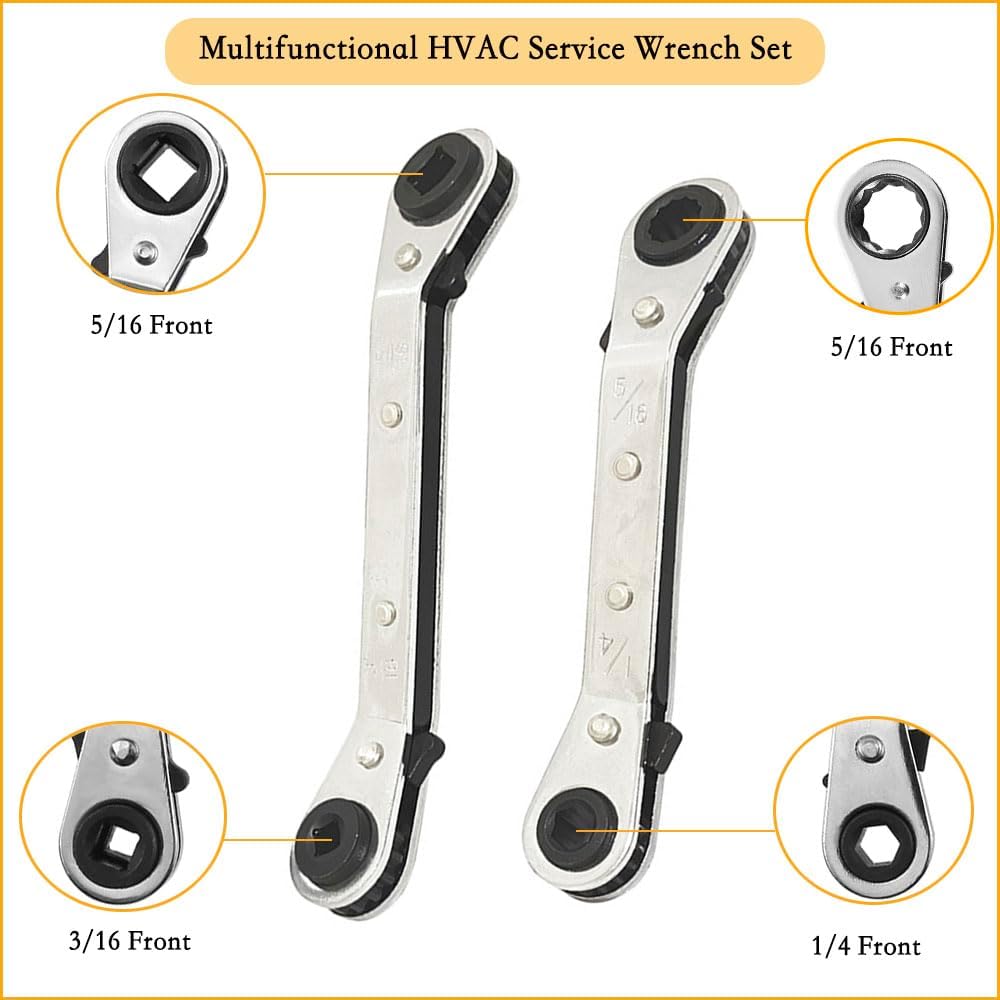 Valve Core Remover Taller Tool & HVAC Service Wrench Set With Hex Bit Adapters, Dual Size SAE 1/4 & 5/16 Port,3/8'' To 1/4'', 5/16'' X 1/4''