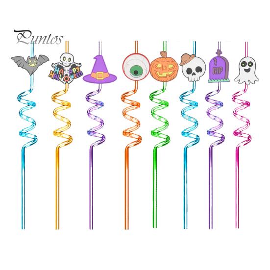 

8 шт. многоразовые соломинки для питья на Хэллоуин для детей спиральная соломинка для горячих холодных напитков на день рождения 1 Set