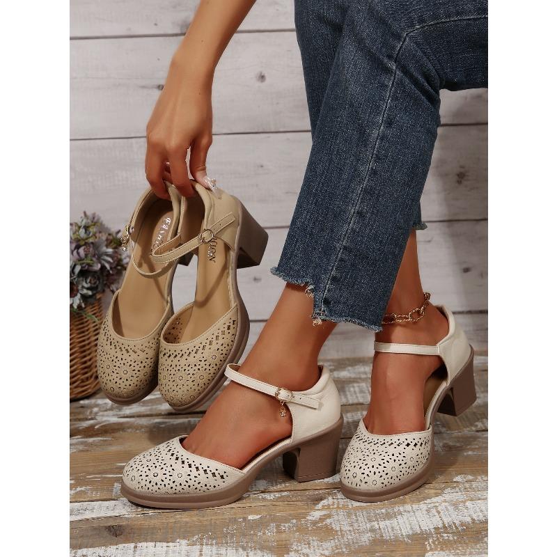 European and American Fashion Foreign Trade Large Size High Heel Strap Sandals Women's Cross-border New Summer Baotou Block Heel Sandals