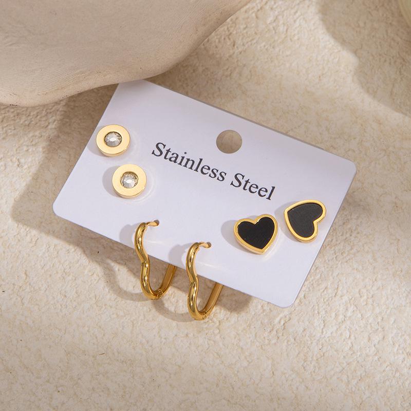 Elegant Four-Leaf Clover & Heart Earrings with Butterfly Detail, Titanium Steel Hoops - Non-Fading, Fashionable Summer Accessory