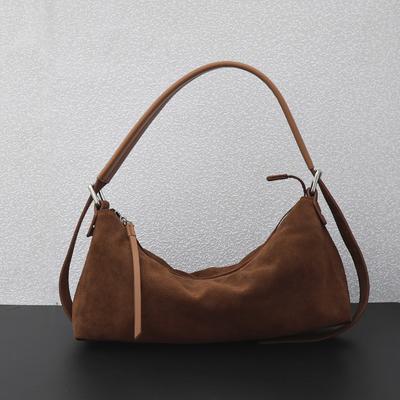 Suede Portable Light Luxury Commuter Shoulder Bag Korean Wide Shoulder Strap Cowhide Versatile Premium Leather Messenger Bag Women