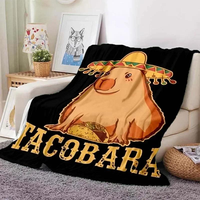 Kawaii The Capybara Club Home Cartoon Printed Blanket Picnic Blanket Warm Flannel Soft and Comfortable Home Travel Birthday Gift