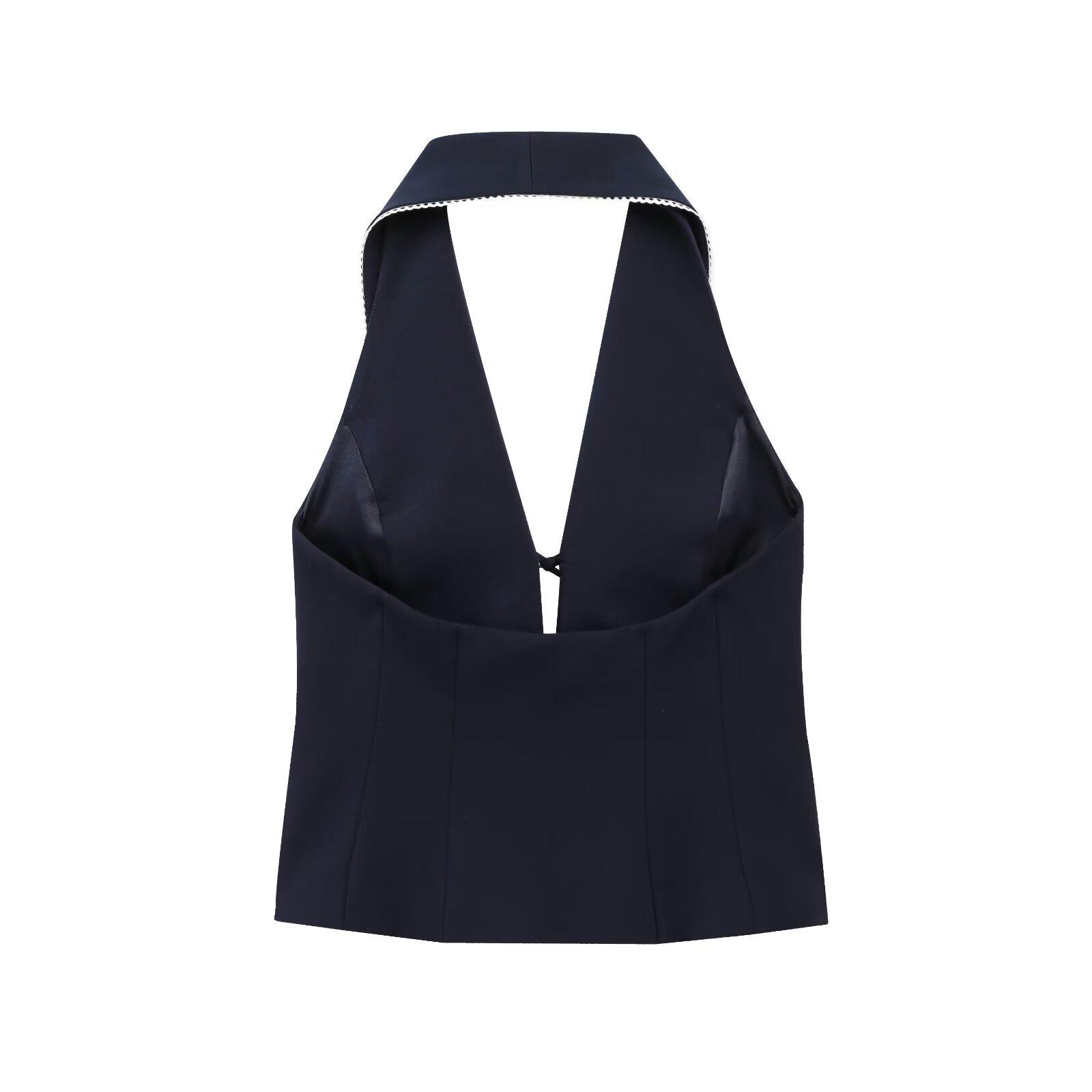 

Весна 2025 Женский топ-халтер с V-образным вырезом и бантом, открытой спиной Medium чёрный