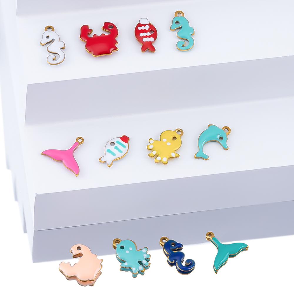 20pcs Stainless Steel Cute Marine Dolphin Octopus Crab Fish Tail Starfish Charms Necklace Earring Pendant for DIY Jewelry Making
