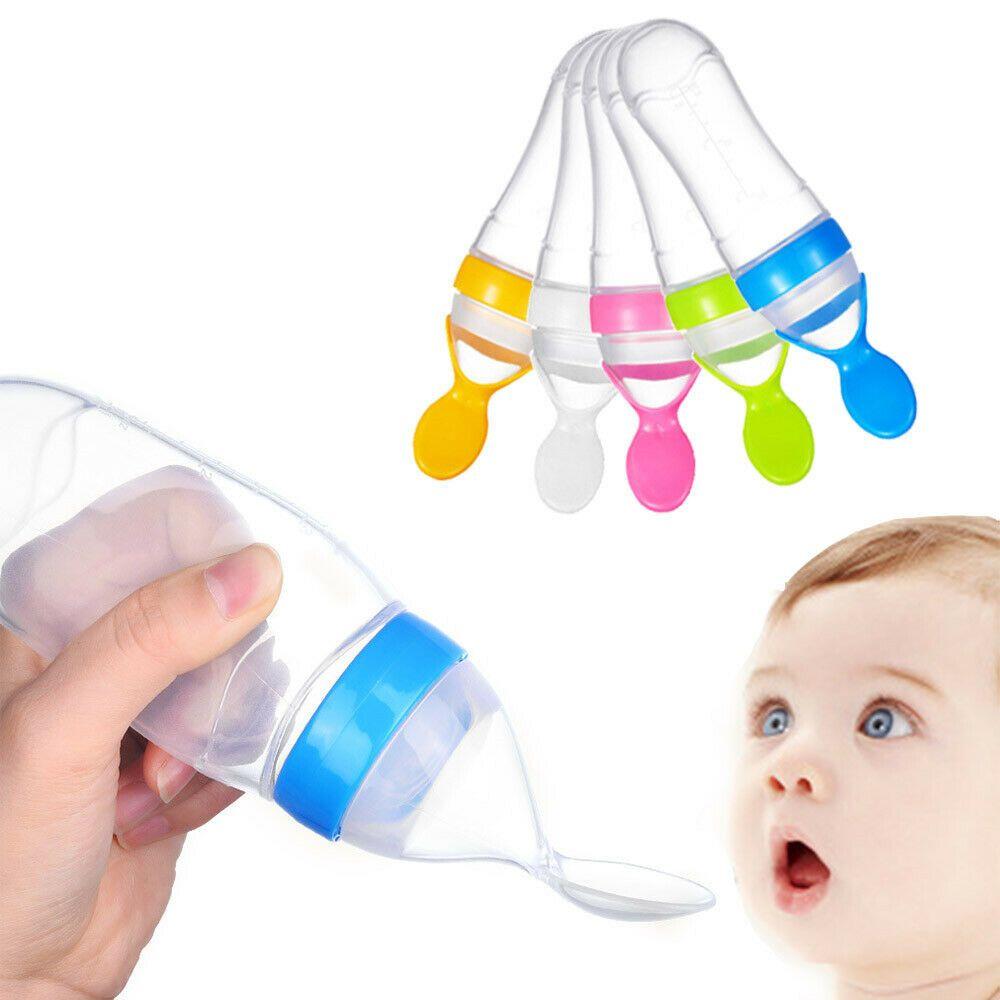 90ML Silicone Squeeze Feeding Bottle Milk Bottle Food Rice Feeder With Spoon