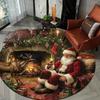 Retro Santa Reindeer Fireplace Candle Gift Graphic Round Doormat Classic Winter Holiday Indoor Home Rug