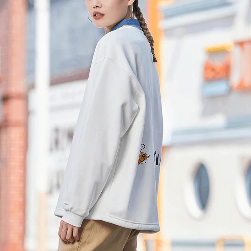 Li-Ning Embroidered Fleece-Lined Pullover Sweatshirt Women Tops Milk-White AWDRG74-3