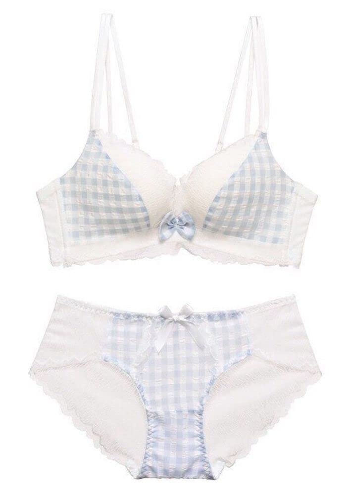 

GOODS Премиальный кружевной клетчатый бюстгальтер Raku [TOKYO MARKET] [PureAribon] Без косточек (Синий, B70/L) синий