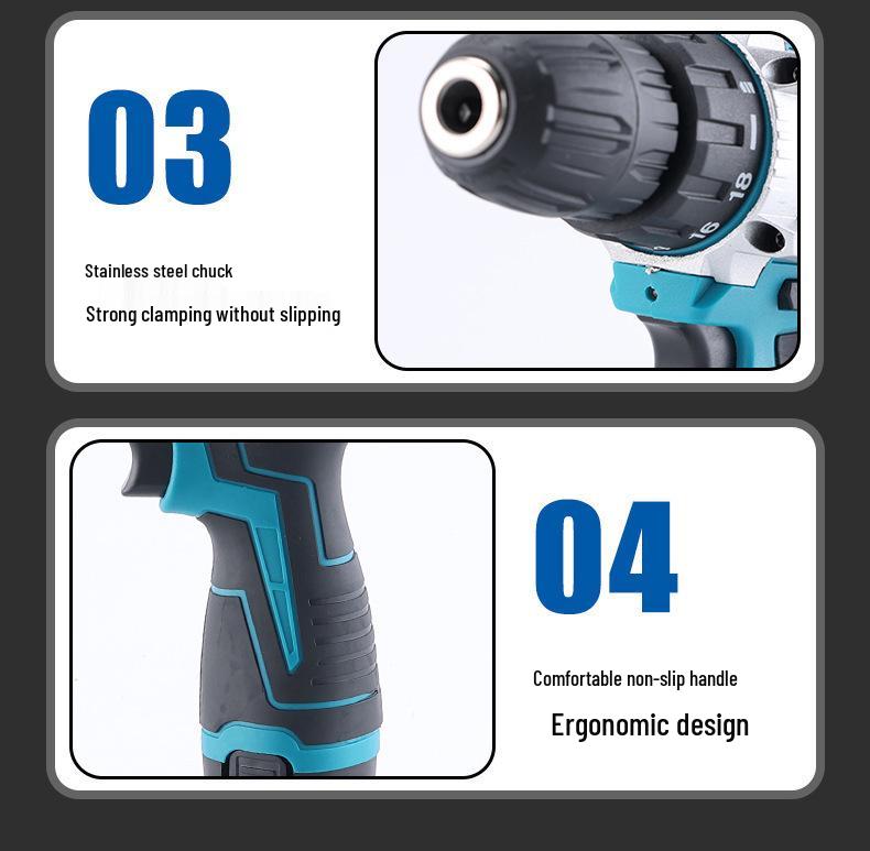 12V Rechargeable Handheld Drill & Screwdriver Set with Two-in-One Lithium Battery