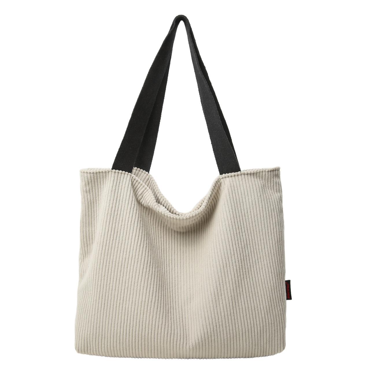 

Corduroy striped tote bag large capacity shoulder bag high sense lazy commuter bag underarm bag women белый